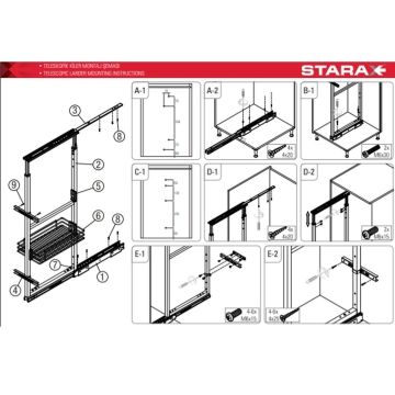 Starax Sepetli Teleskopik Mutfak Kiler 1121 Tel Sepetli / 40 cm - 125 cm - 140 cm Arası / 4 Sepetli