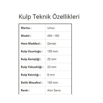 Umut 494 Altın Mobilya Kulp 160 mm