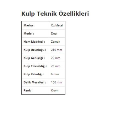 Öz Metal Desi Krom Zamak Mobilya Kulp 160 mm