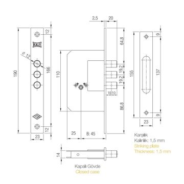 Kale Kilit Emniyet Kilidi 189-3MF / 3 Milli - Nikel