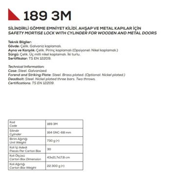 Kale Kilit Emniyet Kilidi 189-4MF / 4 Milli - Sarı