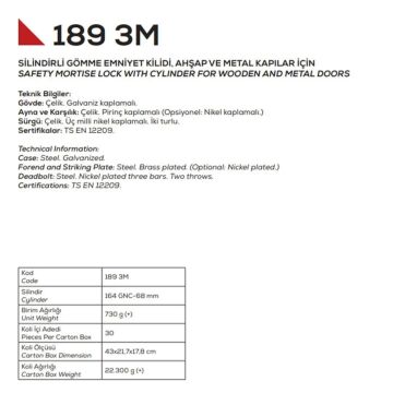 Kale Kilit Emniyet Kilidi 257-GM / 3 Milli - Nikel