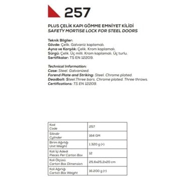 Kale Kilit Emniyet Kilidi 257-GM / 3 Milli - Nikel