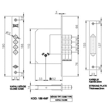 Kale Kilit Emniyet Kilidi 257-GM / 3 Milli - Nikel